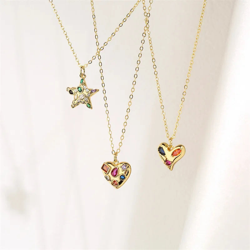 Trendy pendant necklaces for women -Copper Inlay Heart Shape Rhinestones Pendant Necklace