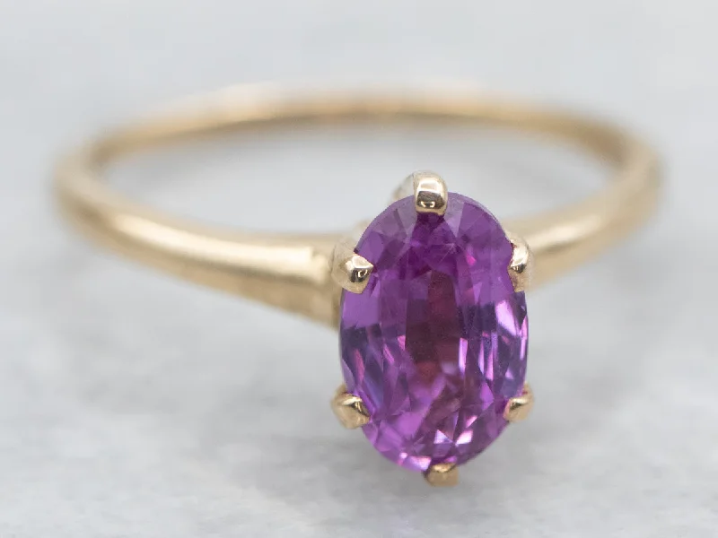 Engagement rings for women -Yellow Gold Oval Cut Pink Sapphire Solitaire Ring