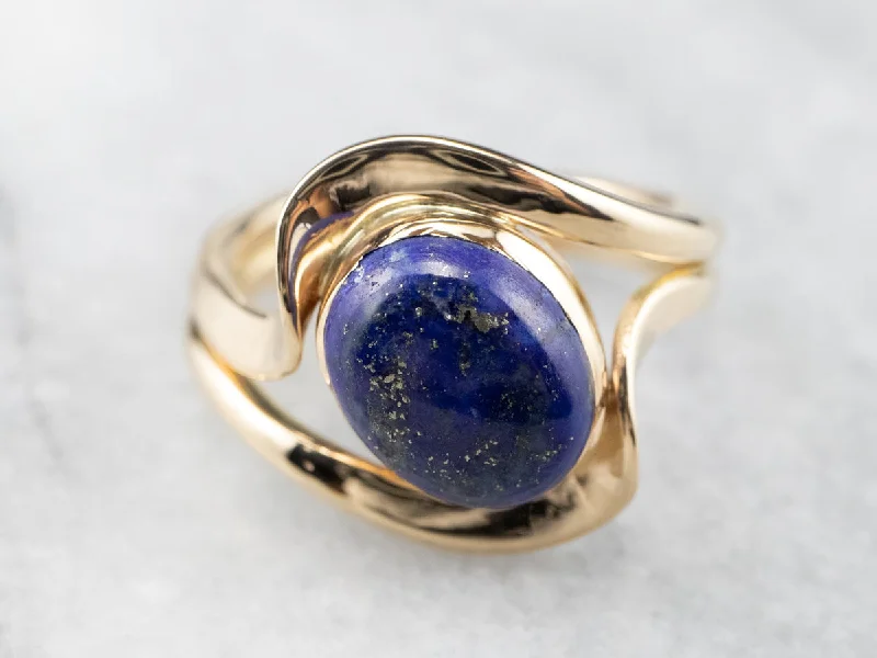 Silver engagement rings for women -Modernist Gold Lapis Ring