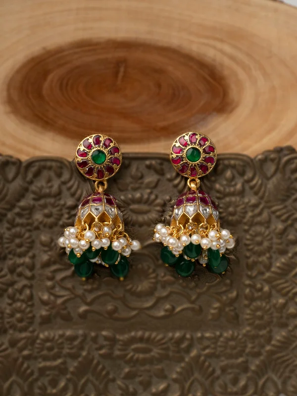 Chakra earrings for women -Multicolor Gold Plated Jadau Kundan Earrings - ME1174M