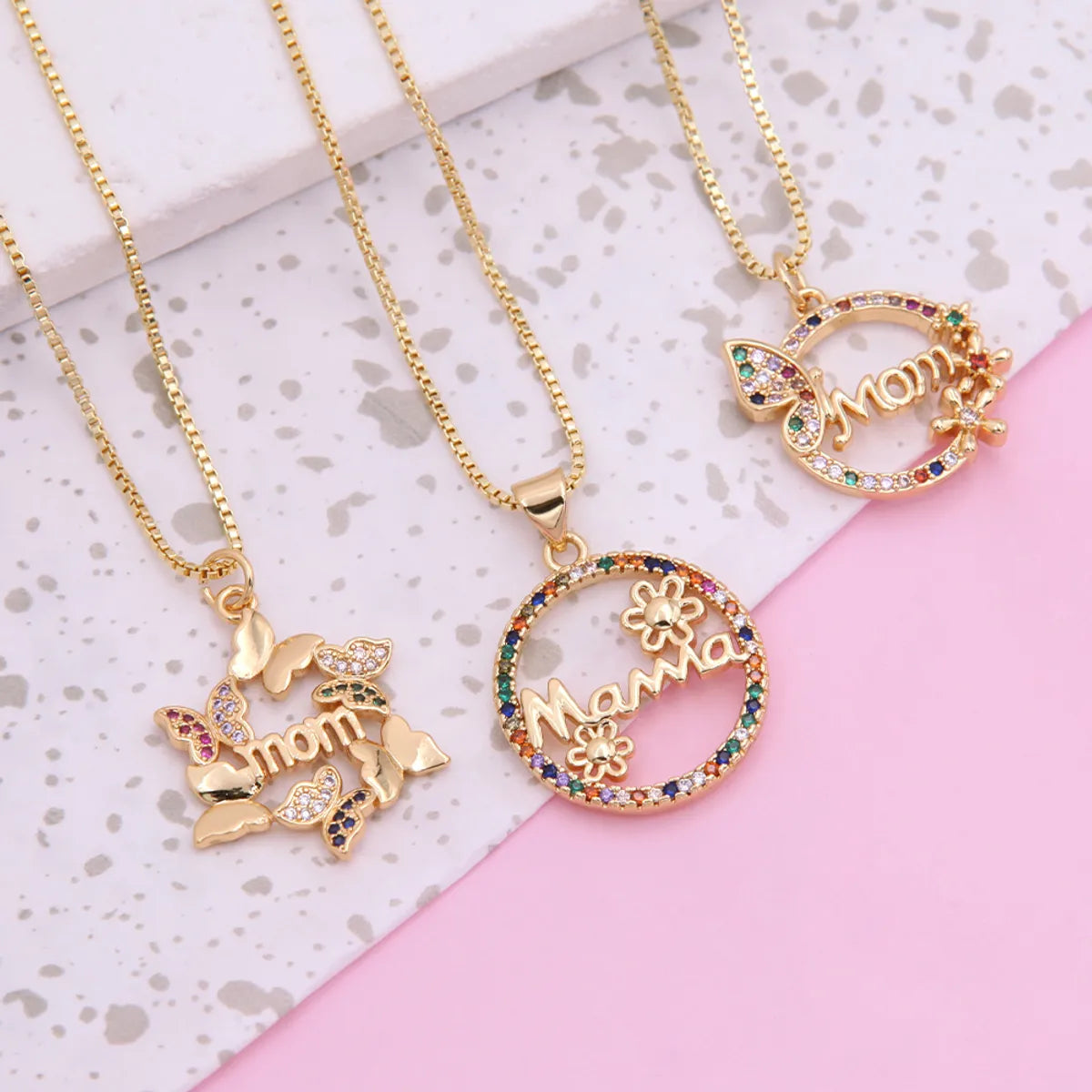 Large pendant necklaces for women -Copper 18K Gold Plated Simple Style Classic Style Flower Butterfly Inlay Zircon Pendant Necklace