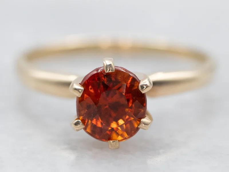 Simple gold rings for women -Vintage Gold Hessonite Garnet Solitaire Ring