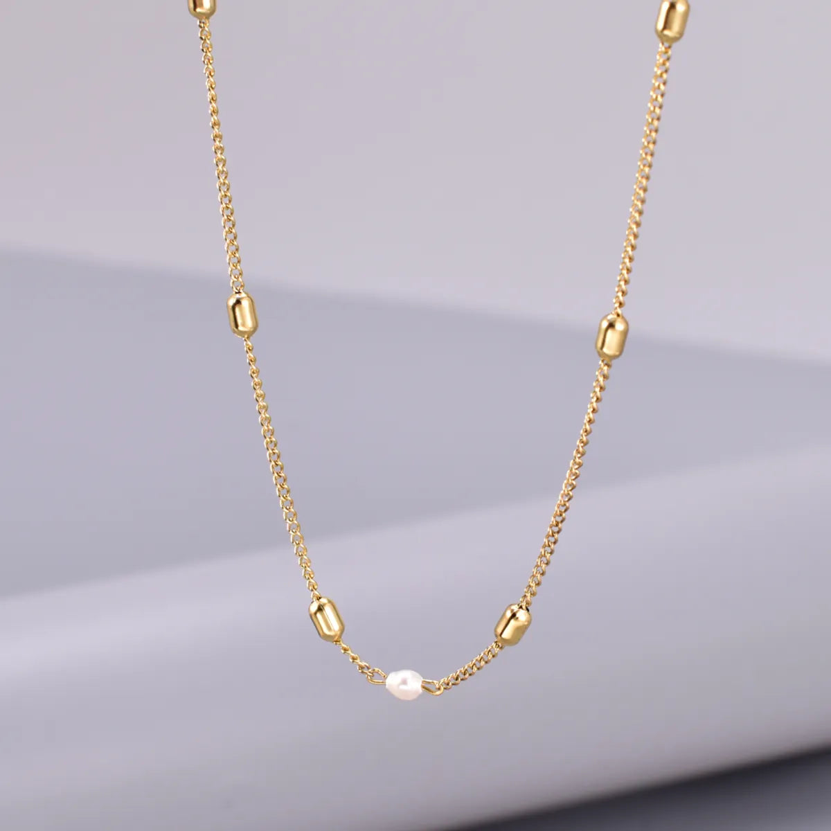 Women’s gemstone necklaces -Wholesale Jewelry Handmade Pastoral Simple Style Geometric 304 Stainless Steel Titanium Steel Freshwater Pearl 18K Gold Plated Inlaid Shell Necklace