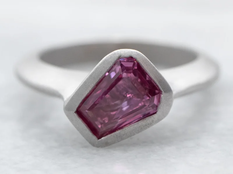 Gold rings for women -Matte White Gold Bezel Set Coffin Cut Pink Sapphire Solitaire Ring