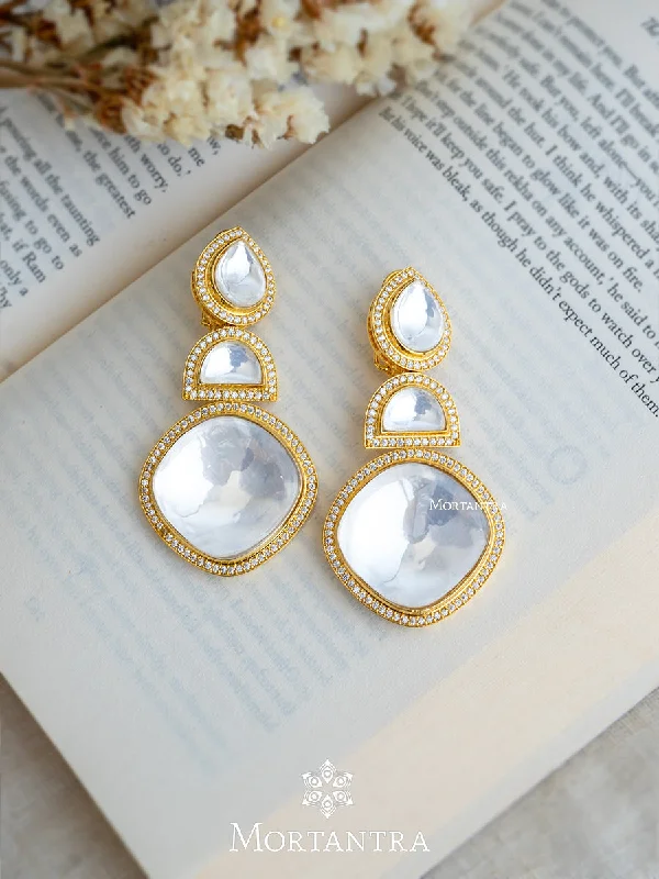 Stud earrings for women -White Color Gold Plated Faux Polki Earrings - PK-E28G