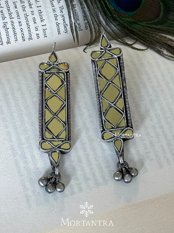 Ruby earrings for women -Yellow Color Silver Plated Tribal Earrings - EK-SFEAR244Y