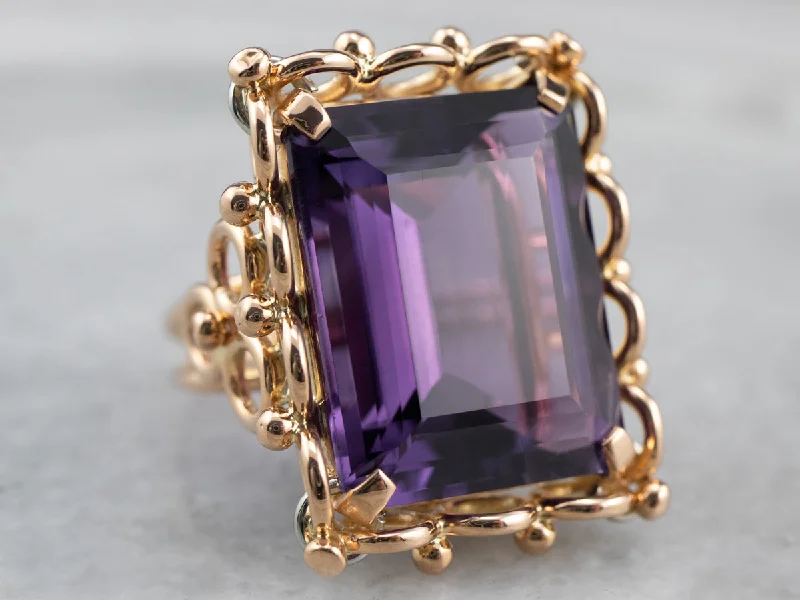 Gold rings for women -Vintage Amethyst Cocktail Ring