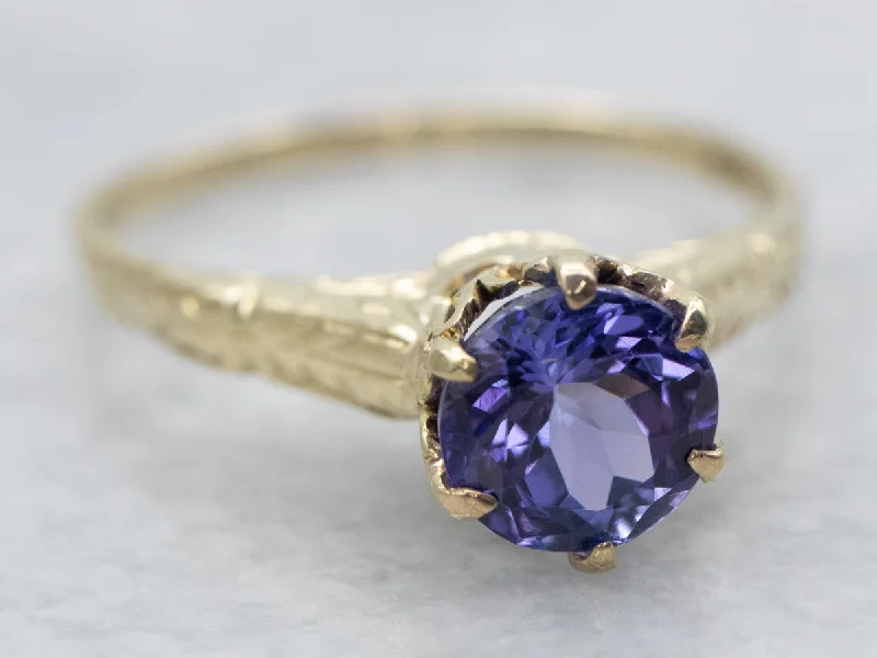 Silver rings for women -Yellow Gold Round Cut Tanzanite Solitaire Ring