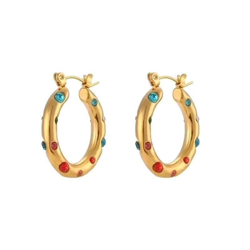 Golden Big Ear Ring-Color Zircon