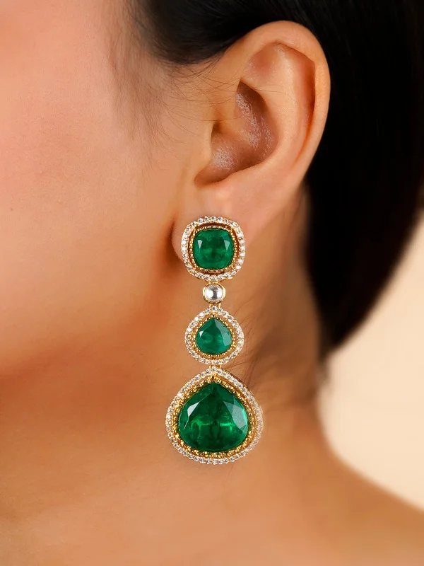 Diamond and gold earrings for women -Green Color Gold Plated Moissanite Earrings - MO-EAR27GR