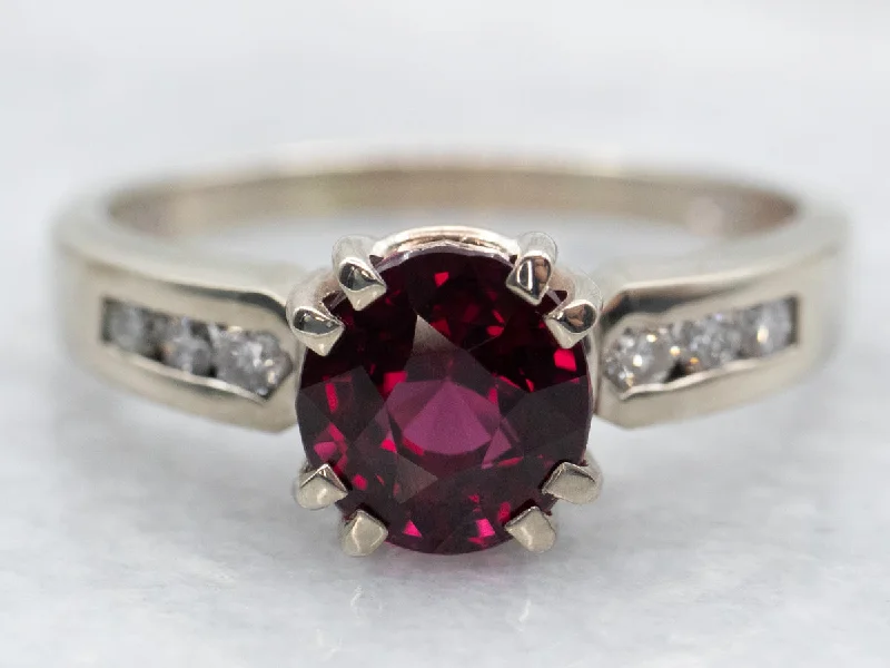 Elegant fashion rings for women -Modern Rhodolite Garnet Ring with Channel Set Diamond Accents