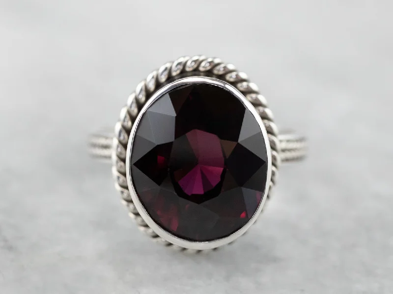 Ring sets for women -Bold Sterling Silver Garnet Ring