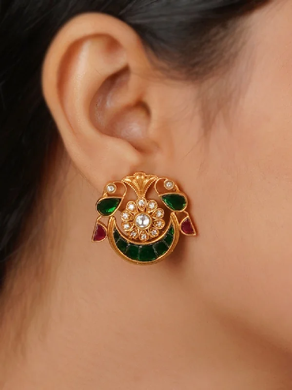 Colorful earrings for women -Multicolor Gold Plated Jadau Kundan Earrings - ME1210M