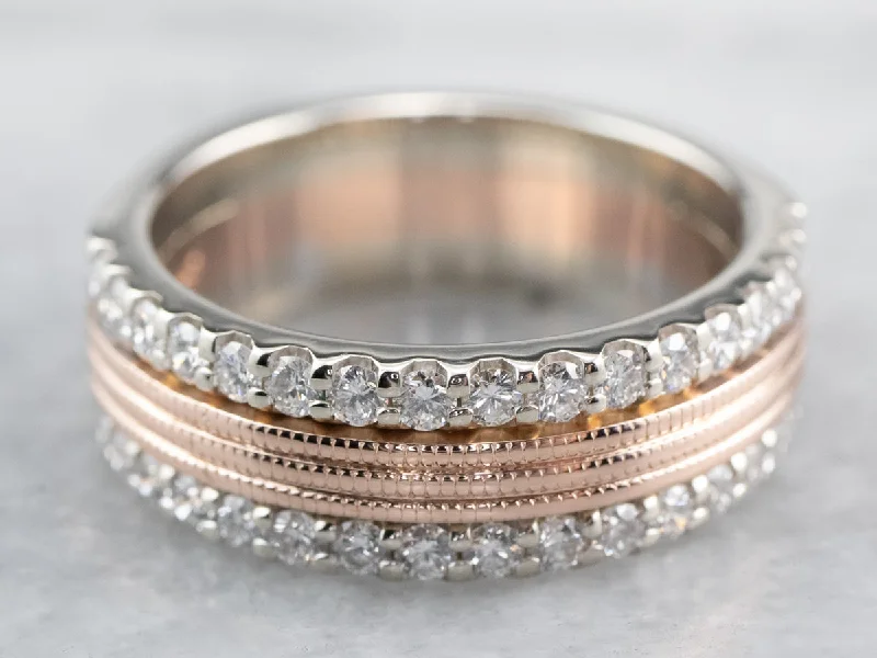 Elegant fashion rings for women -Double Row Diamond Rose Gold Band Ring