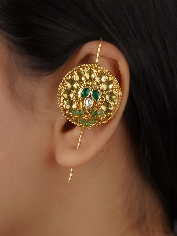 Designer earrings for women -Green Color Gold Plated Tribal Earrings - EK-SFEAR252G