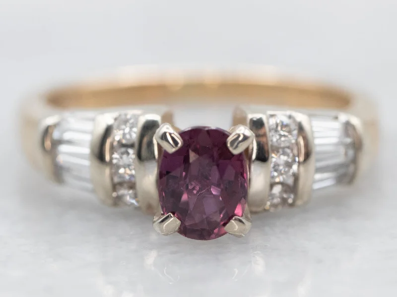 Trendy rings for women -Two Tone Oval Cut Ruby Ring with Diamond Shoulders