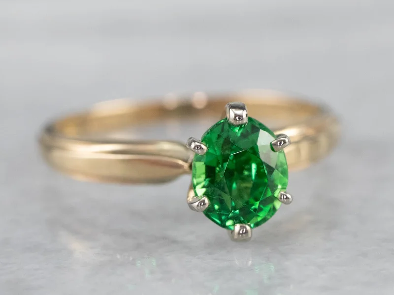 Art deco rings for women -Vintage Gold Tsavorite Garnet Ring