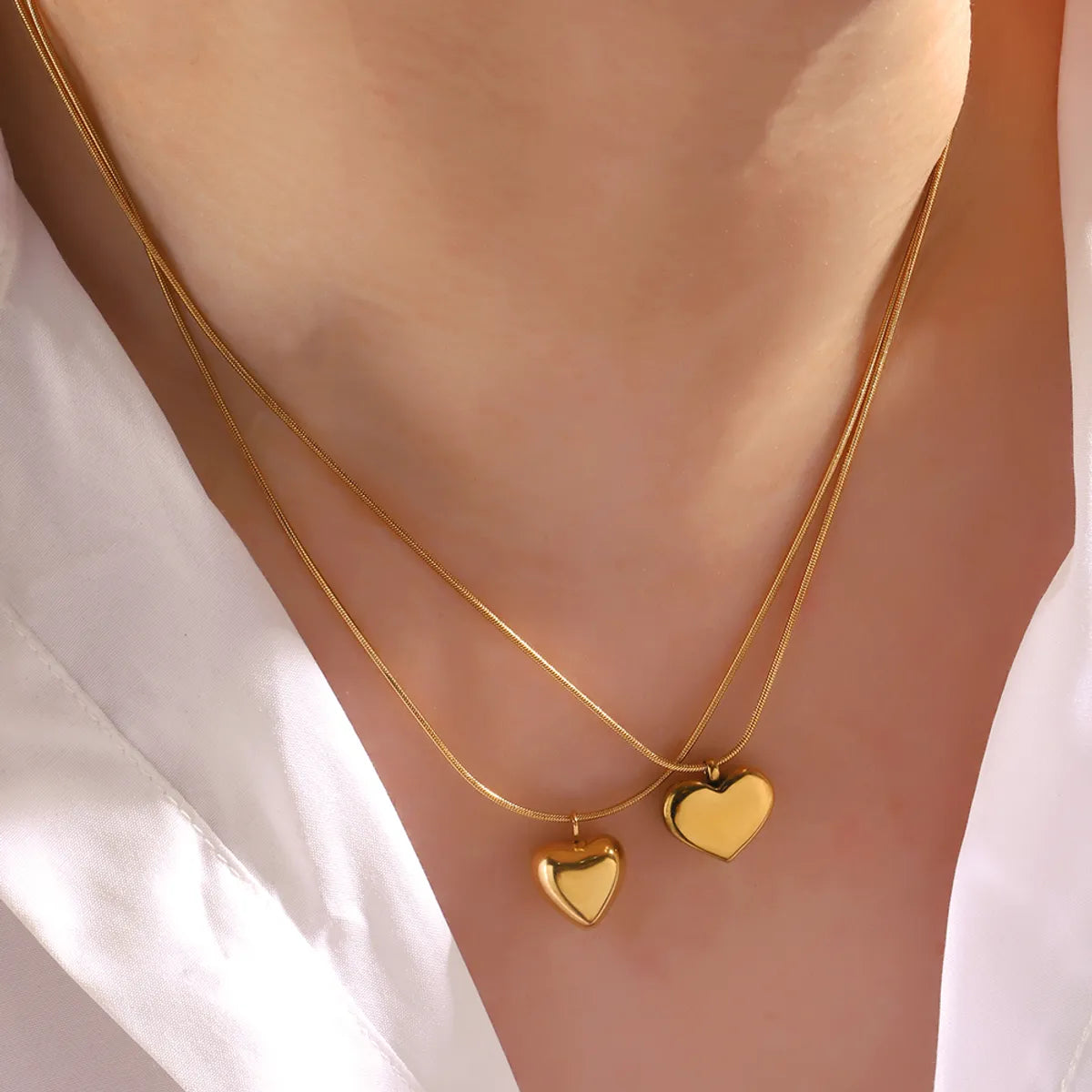 Women’s gemstone necklaces -Stainless Steel 18K Gold Plated Simple Style Heart Shape Pendant Necklace