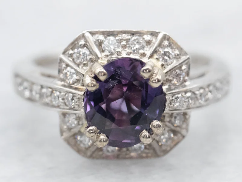 Heart-shaped rings for women -Contemporary Purple Sapphire and Diamond Halo Ring