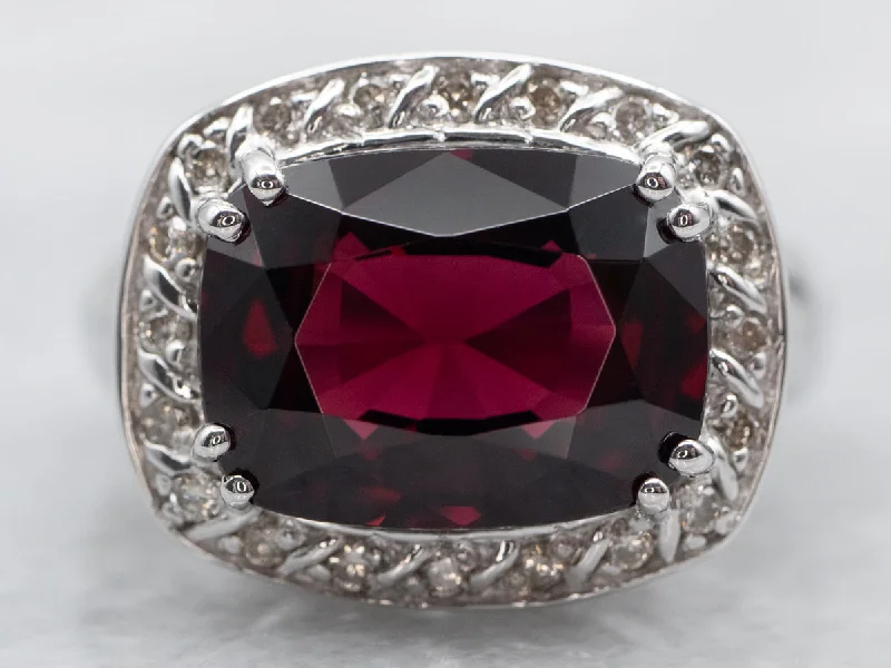 Promise rings for women -Bold Pyrope Garnet and Diamond Halo Ring