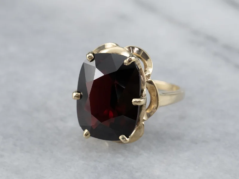 Elegant rings for women -Scalloped Gold Garnet Statement Ring