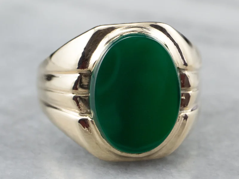 Wedding rings for women -Men's Retro Era Green Onyx Ring