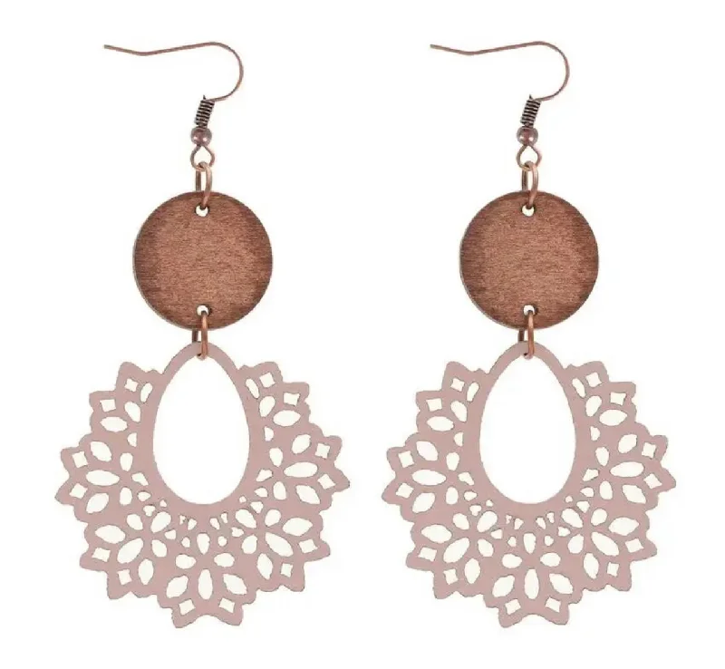 Colorful earrings for women -Beautiful Off White Wood Lavender Hued and Leather Earrings