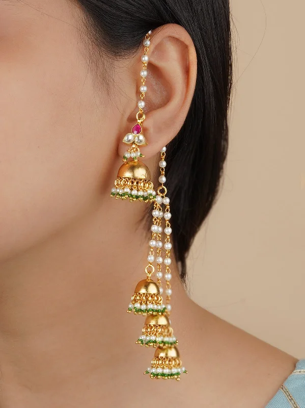 Zircon earrings for women -Pink Color Gold Plated Jadau Kundan Earrings - ME1132YP