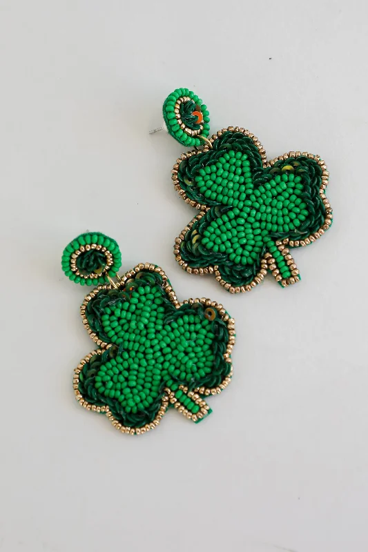 Unique earrings for women -Erin Green Beaded Four Leaf Clover Earrings