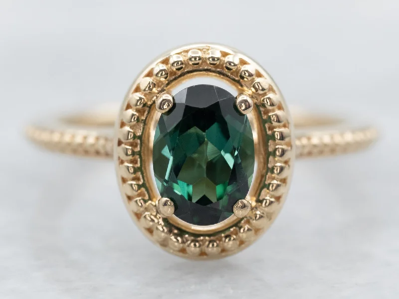 Cocktail rings for women -Yellow Gold Green Tourmaline Solitaire Ring