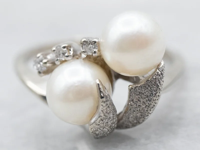 Diamond rings for women -Saltwater Pearl and Diamond Bypass Ring