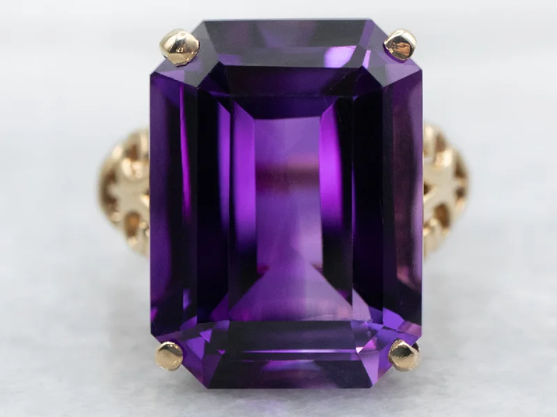 Rose gold rings for women -Bold Amethyst Solitaire Cocktail Ring