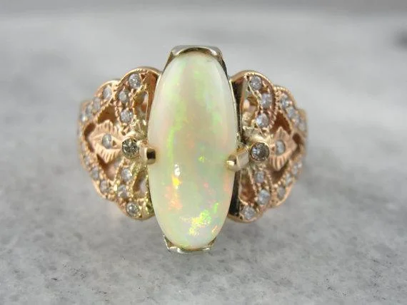 Gemstone rings for women -Opulent Ethiopian Opal Ring in Rose & White Gold