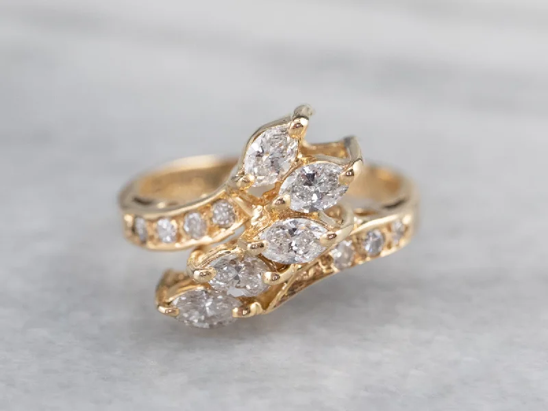 Custom diamond rings for women -Asymmetrical Diamond Gold Bypass Ring