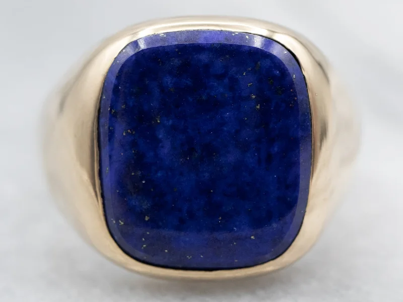 Colored gemstone rings for women -Men's Mid-Century Lapis Statement Ring