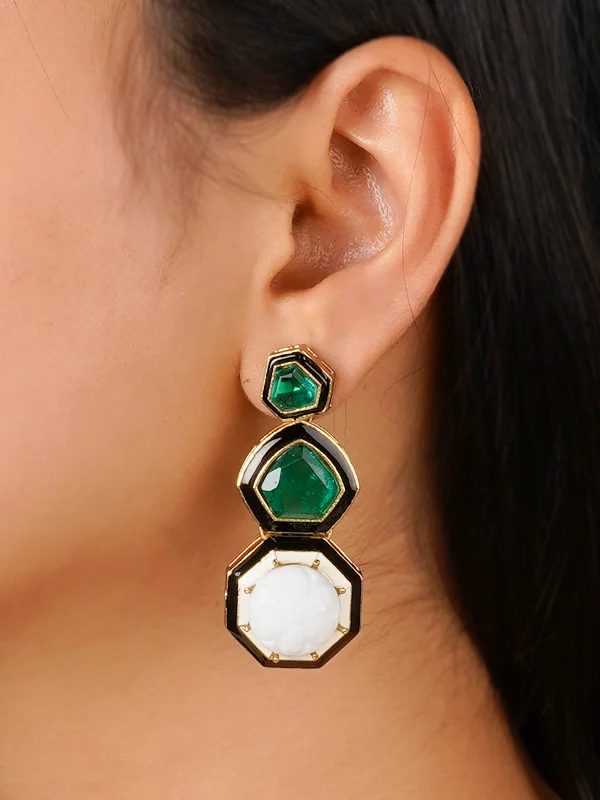 Evening earrings for women -Green Color Gold Plated Contemporary Earrings - CC-EAR9W