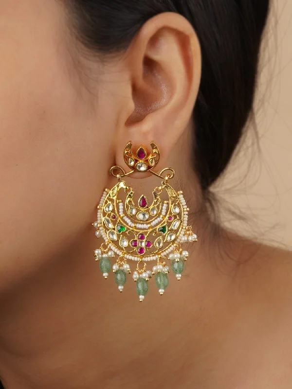 Short stud earrings for women -Multicolor Gold Plated Jadau Kundan Earrings - ME1224M