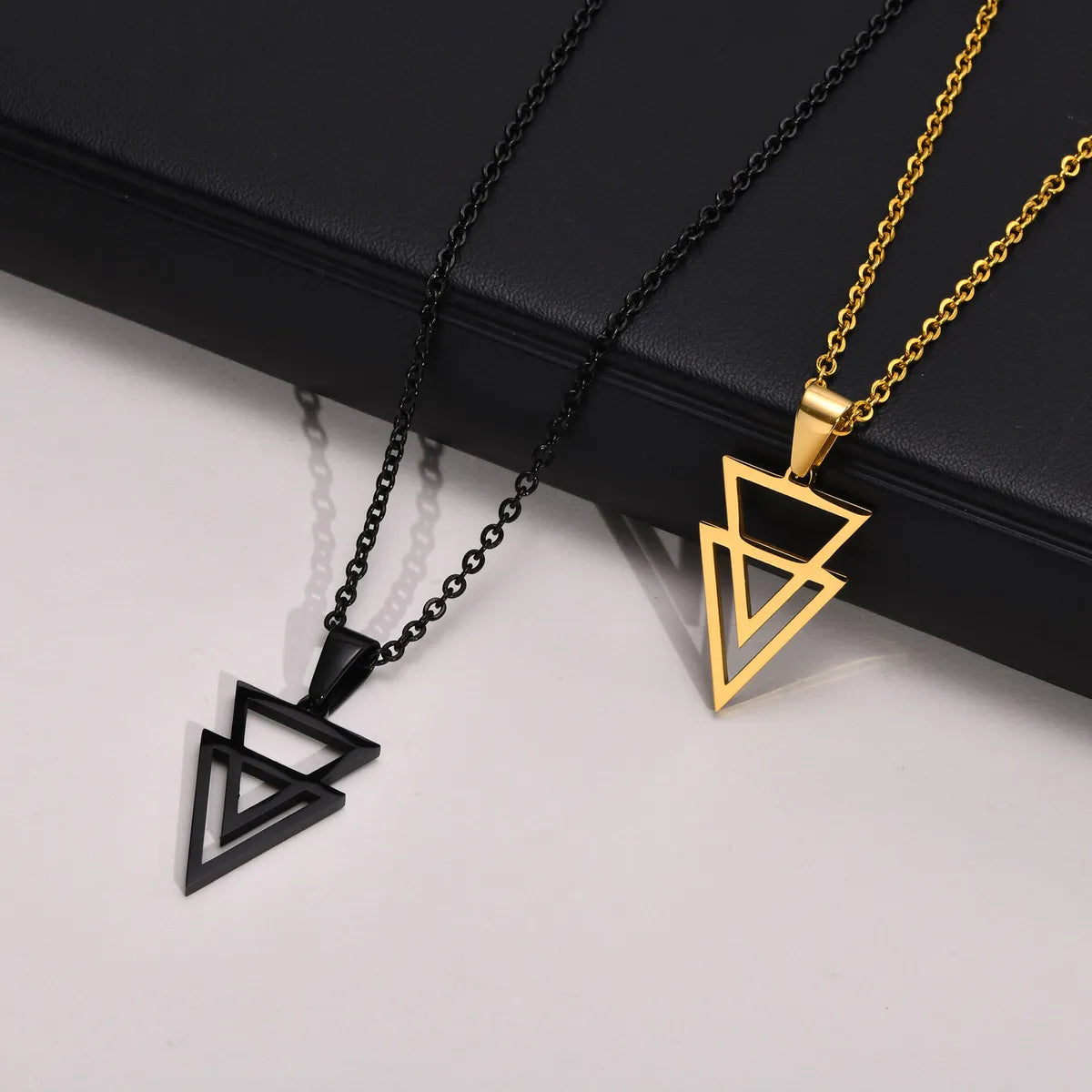 Designer necklaces for women -Hip-Hop Punk Triangle Solid Color Stainless Steel Titanium Steel Pendant Necklace 1 Piece