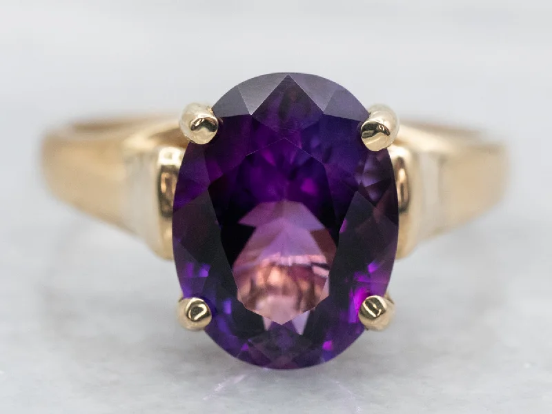 Multi-stone rings for women -Oval Cut Amethyst Solitaire Ring