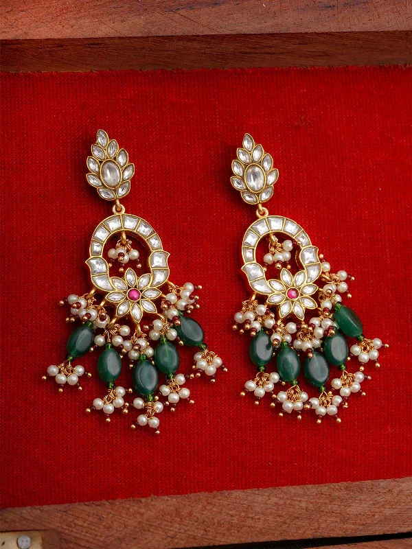 Large earrings for women -Pink Color Gold Plated Jadau Kundan Earrings - ME1154WP