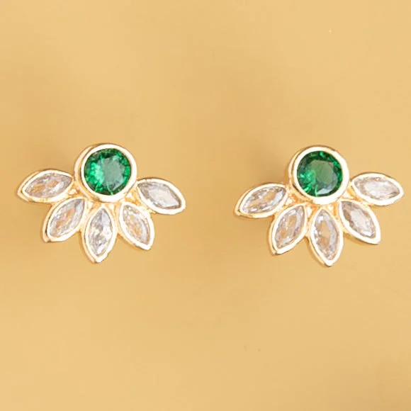 Classic earrings for women -Emerald Flower Cubic Zirconia Post Stud Marquise Earring