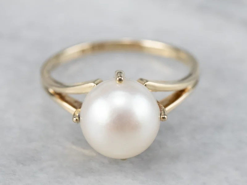 Simple rings for women -Pearl Gold Solitaire Ring