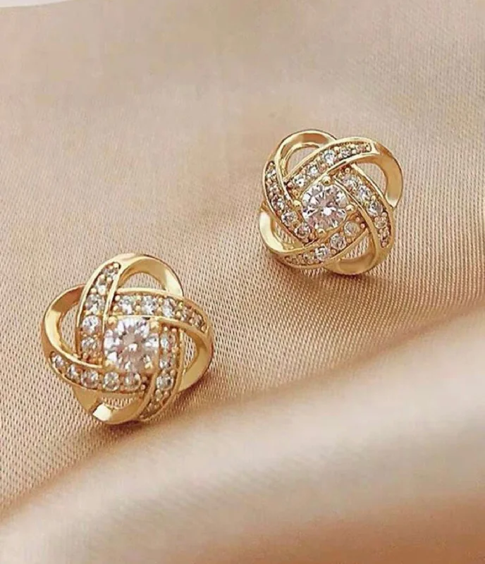 Geometric earrings for women -Beautiful Dainty Gold or Silver and Crystal Twist Stud Earrings