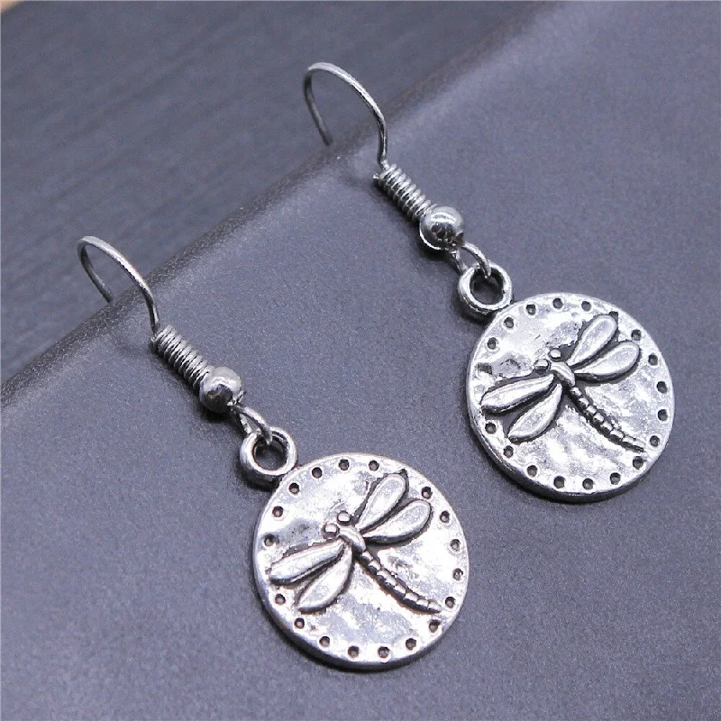 Long dangling earrings for women -Beautiful Silver Dragonfly Pendant Earrings