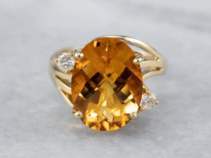 Engraved rings for women -18K Gold Citrine and Diamond Bypass Ring