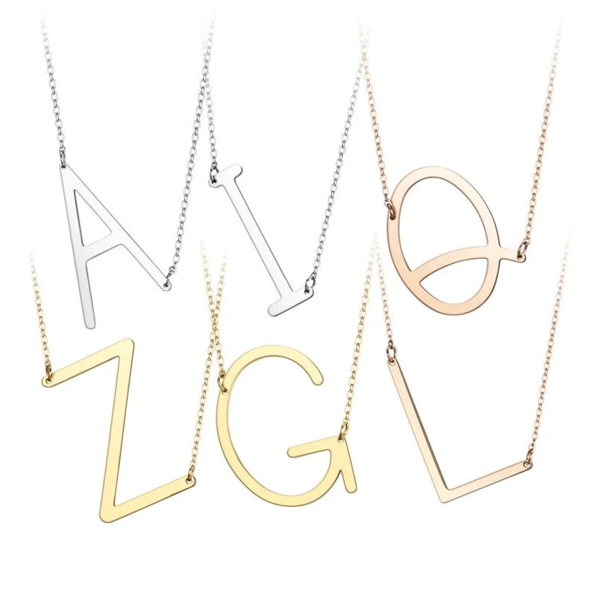 Personalized gold necklaces with initials for women -New 26 English Alphabet Titanium Steel Necklace Nhtp143476