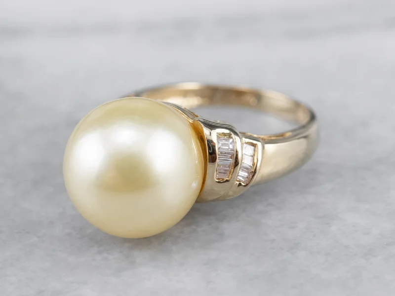 Fashion diamond rings for women -Pearl Diamond Gold Statement Ring