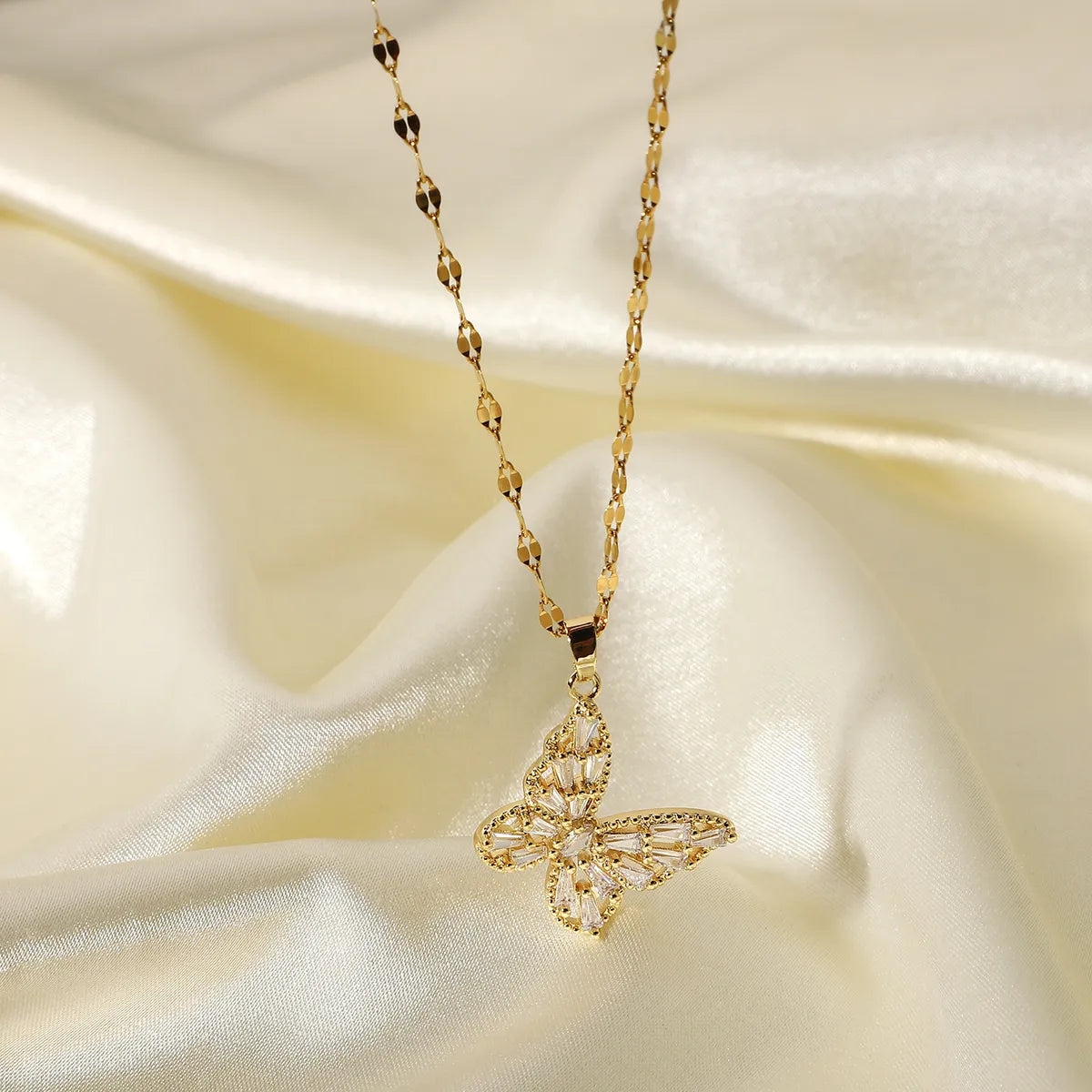 Heart-shaped necklaces for women -Fancy Crystal Butterfly Necklace 18k Gold Stainless Steel Jewelry Gift Cubic Zircon Butterfly Pendant Necklace For Women