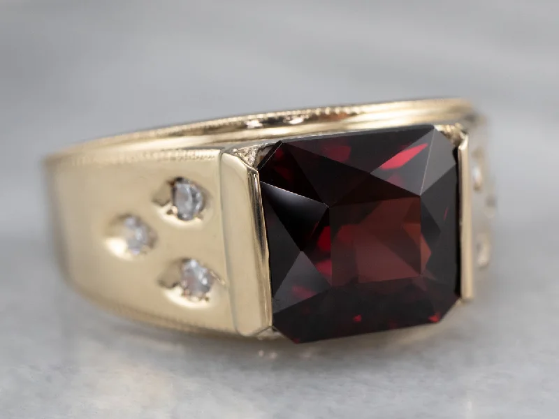 Designer gemstone rings for women -Pyrope Garnet Diamond Gold Statement Ring