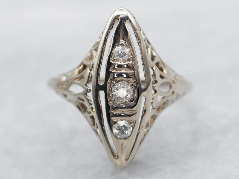 Elegant engagement rings for women -White Gold Old Mine Cut Diamond Filigree Ring